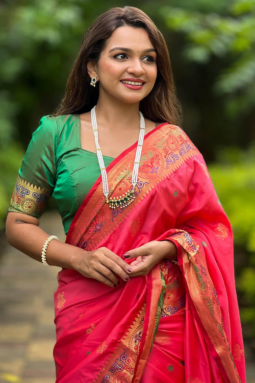 Load image into Gallery viewer, Tempting Pink Paithani Silk Saree With Felicitous Blouse Piece
