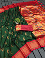 Mesmeric Dark Green Paithani Silk Saree With Adoring Blouse Piece