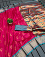 Comely Dark Pink Paithani Silk Saree With Assemblage Blouse Piece