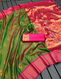 Murmurous Mehndi Paithani Silk Saree With Pleasurable Blouse Piece