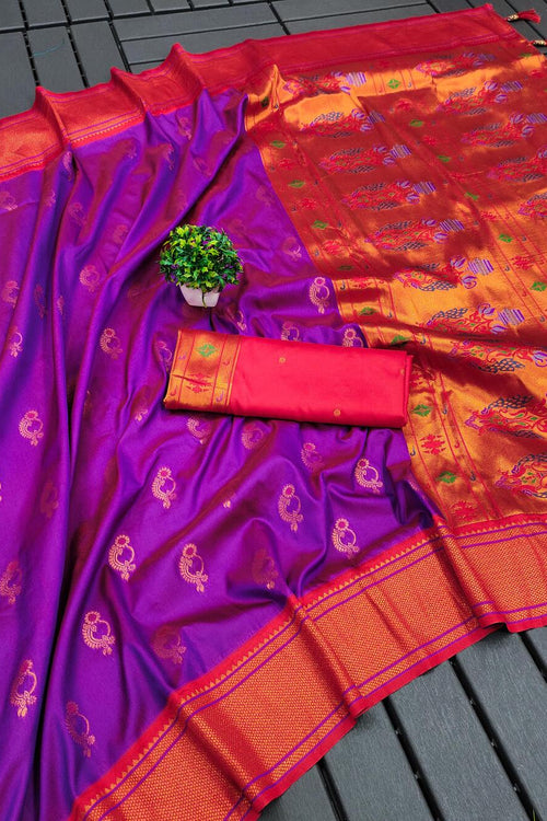 Load image into Gallery viewer, Incomparable Purple Paithani Silk Saree With Unequalled Blouse Piece
