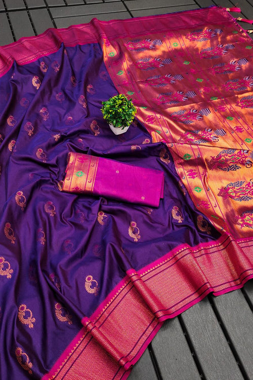 Load image into Gallery viewer, Posh Purple Paithani Silk Saree With Beguiling Blouse Piece
