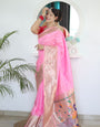 Energetic Baby Pink Paithani Silk Saree With Unique Blouse Piece