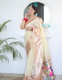 Sizzling Beige Paithani Silk Saree With Girlish Blouse Piece