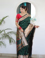 Breathtaking Dark Green Paithani Silk Saree With Majesty Blouse Piece