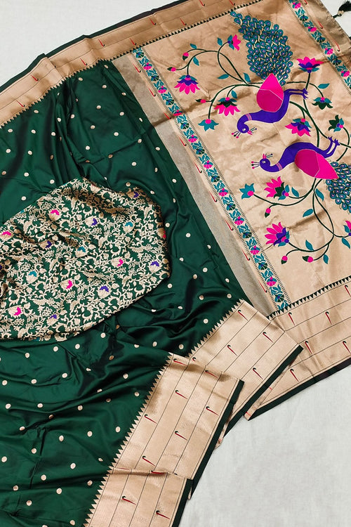 Load image into Gallery viewer, Breathtaking Dark Green Paithani Silk Saree With Majesty Blouse Piece
