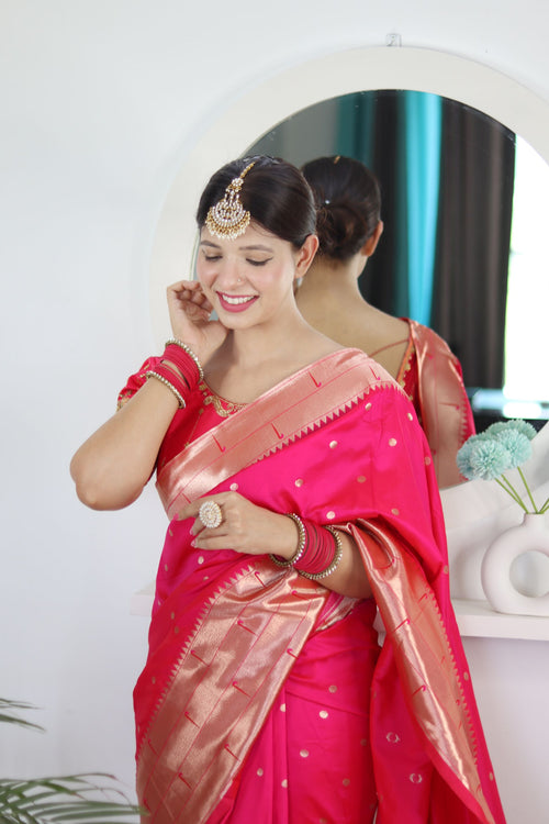 Load image into Gallery viewer, Twirling Dark Pink Paithani Silk Saree With Jazzy Blouse Piece
