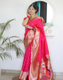 Twirling Dark Pink Paithani Silk Saree With Jazzy Blouse Piece