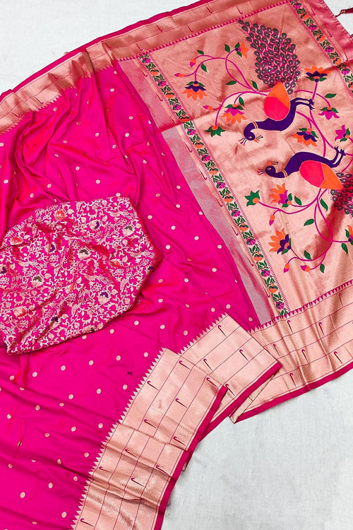 Load image into Gallery viewer, Twirling Dark Pink Paithani Silk Saree With Jazzy Blouse Piece
