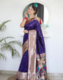 Deserving Navy Blue Paithani Silk Saree With Appealing Blouse Piece