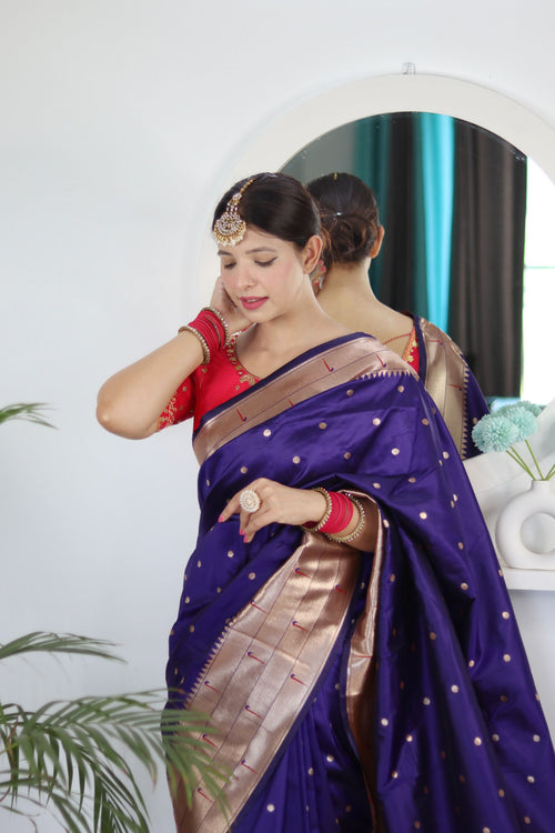 Load image into Gallery viewer, Deserving Navy Blue Paithani Silk Saree With Appealing Blouse Piece
