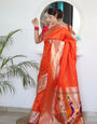 Charming Orange Paithani Silk Saree With Captivating Blouse Piece