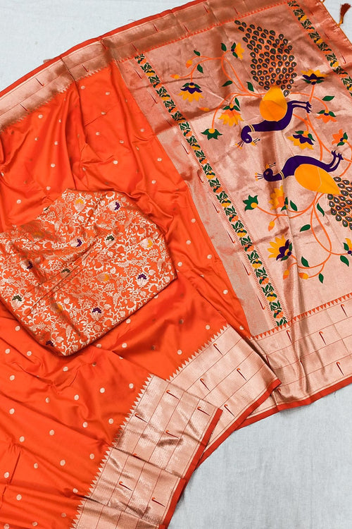 Load image into Gallery viewer, Charming Orange Paithani Silk Saree With Captivating Blouse Piece
