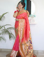 Flameboyant Peach Paithani Silk Saree With Fairytale Blouse Piece