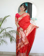 Appealing Red Paithani Silk Saree With Impressive Blouse Piece