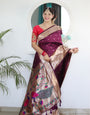 Invaluable Wine Paithani Silk Saree With Mesmerising Blouse Piece