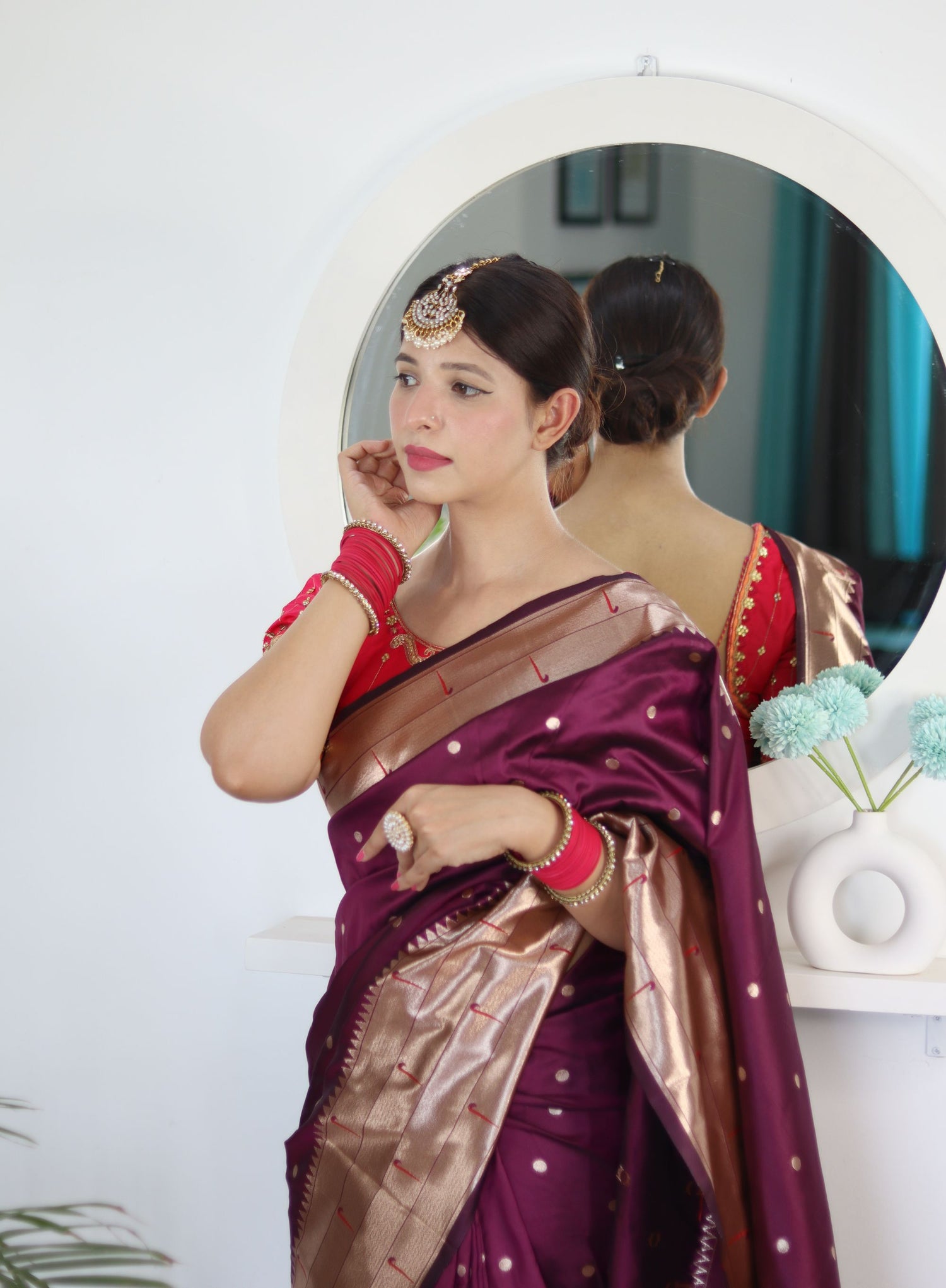 Invaluable Wine Paithani Silk Saree With Mesmerising Blouse Piece