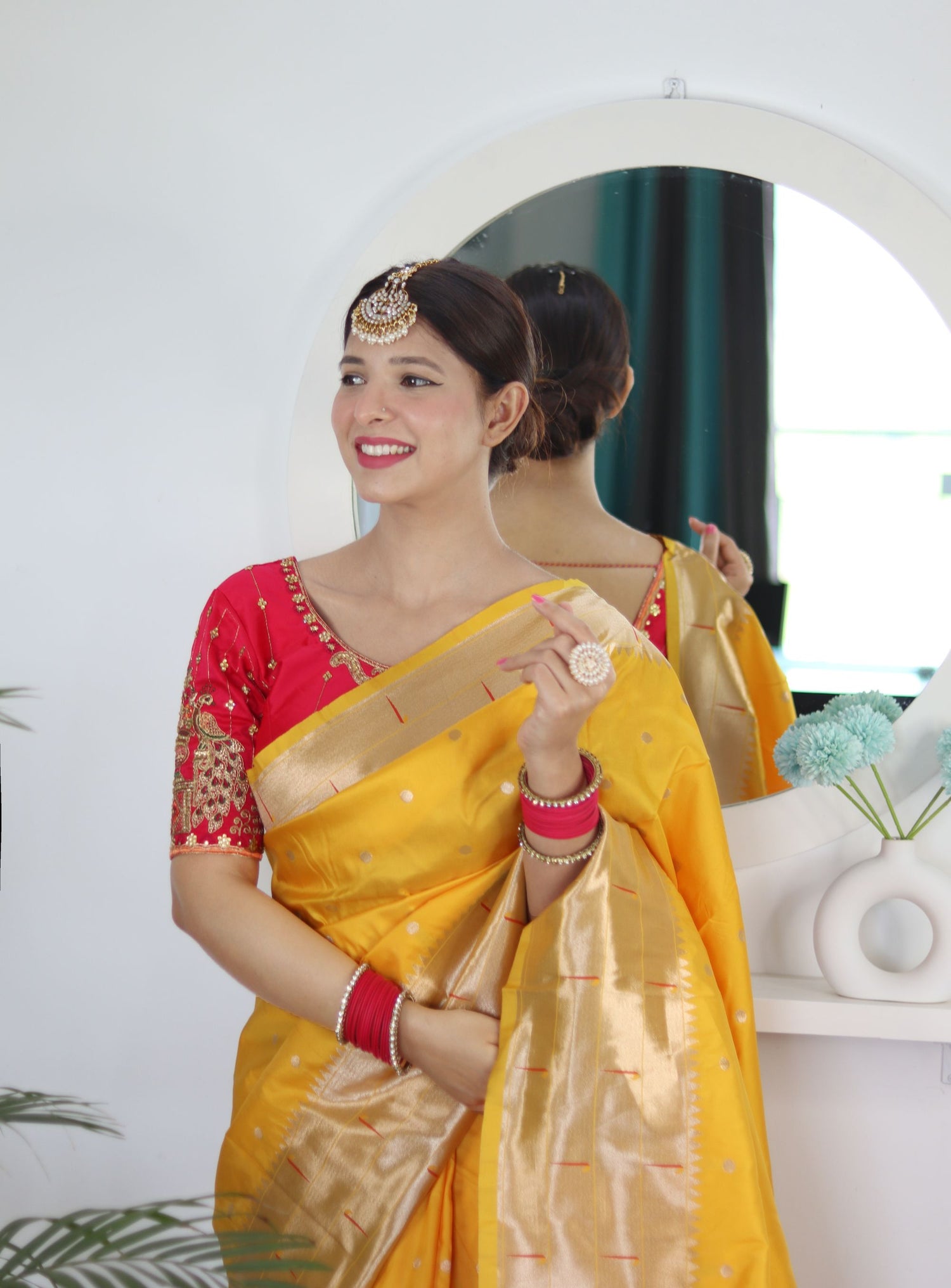Lovely Yellow Paithani Silk Saree With Gorgeous Blouse Piece