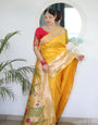 Lovely Yellow Paithani Silk Saree With Gorgeous Blouse Piece