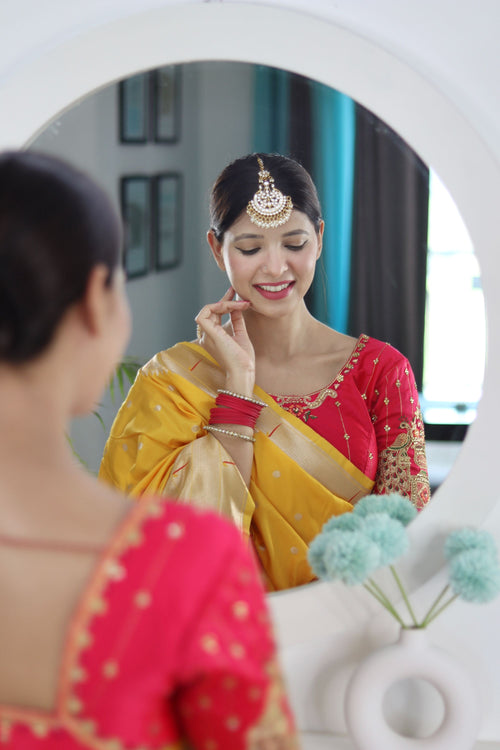 Load image into Gallery viewer, Lovely Yellow Paithani Silk Saree With Gorgeous Blouse Piece
