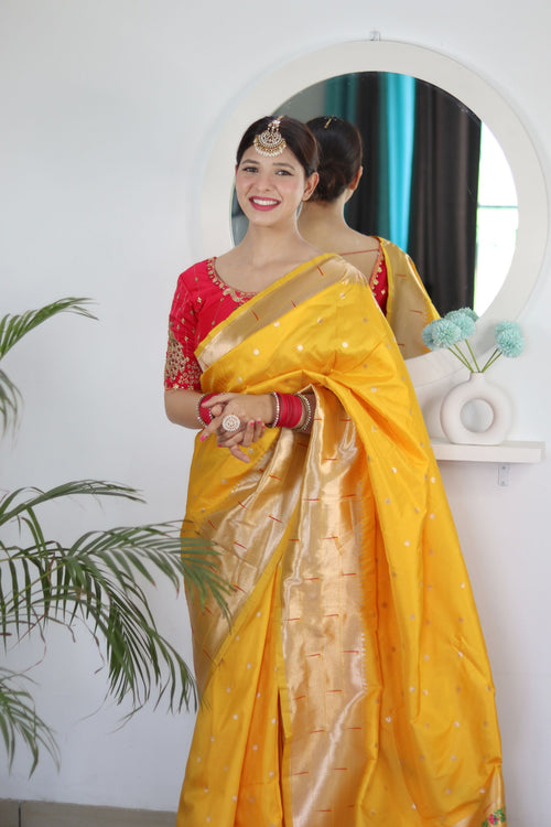 Load image into Gallery viewer, Lovely Yellow Paithani Silk Saree With Gorgeous Blouse Piece
