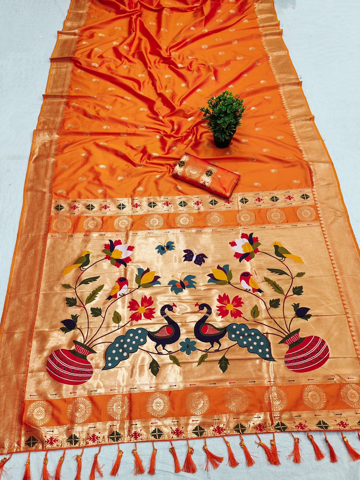 Confounding Orange Paithani Silk Saree With Fantabulous Blouse Piece