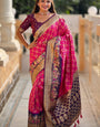 Sizzling Dark Pink Patola Silk Saree with Wonderful Blouse Piece