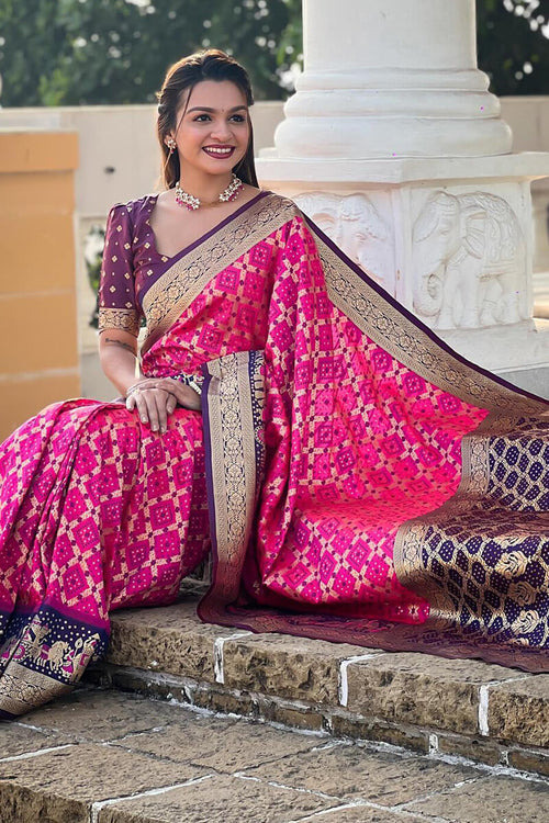 Load image into Gallery viewer, Sizzling Dark Pink Patola Silk Saree with Wonderful Blouse Piece
