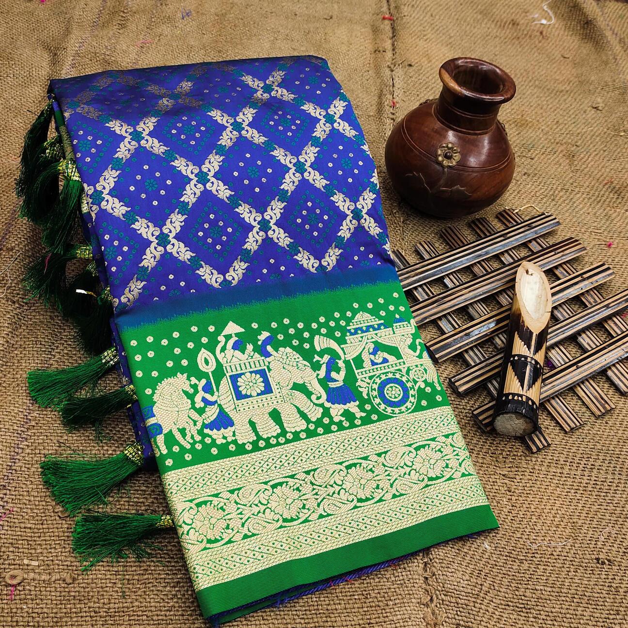 Ephemeral Royal Blue Patola Silk Saree with Lagniappe Blouse Piece