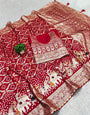 Blissful Red Soft Banarasi Silk Saree With Flameboyant Blouse Piece