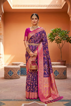Majestic Purple Pure Banarasi Silk Saree With Cynosure Blouse Piece