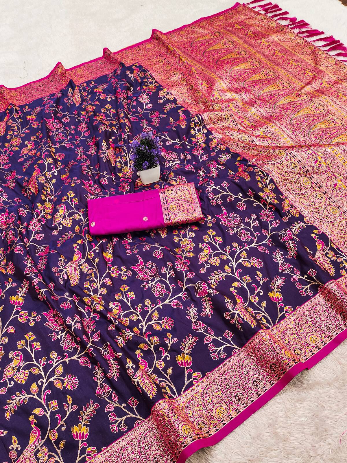 Majestic Purple Pure Banarasi Silk Saree With Cynosure Blouse Piece