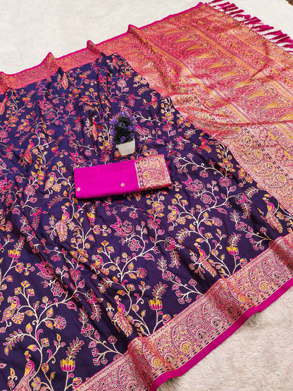 Majestic Purple Pure Banarasi Silk Saree With Cynosure Blouse Piece