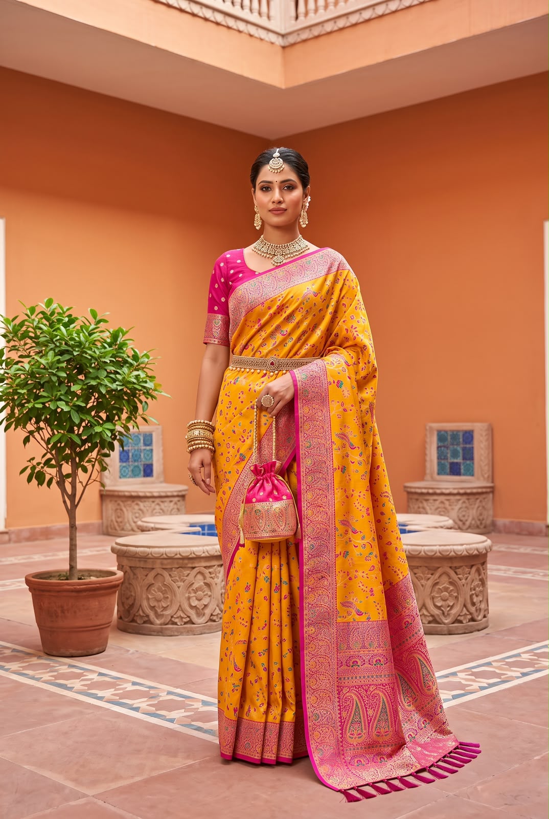 Confounding Yellow Pure Banarasi Silk Saree With Flattering Blouse Piece