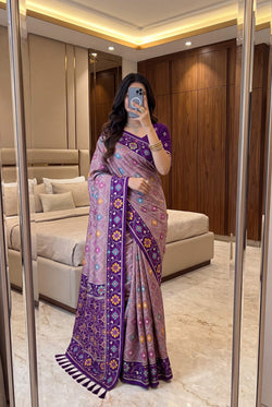 Adoring Lavender Patola Silk Saree with Arresting Blouse Piece