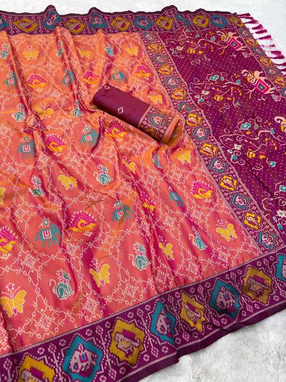 Ravishing Pink Patola Silk Saree with Ethereal Blouse Piece