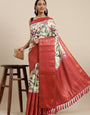 Elegant Beige Kalamkari Printed Saree With Outstanding Blouse Piece