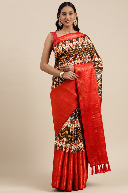 Load image into Gallery viewer, Smart Brown Kalamkari Printed Saree With Adorable Blouse Piece
