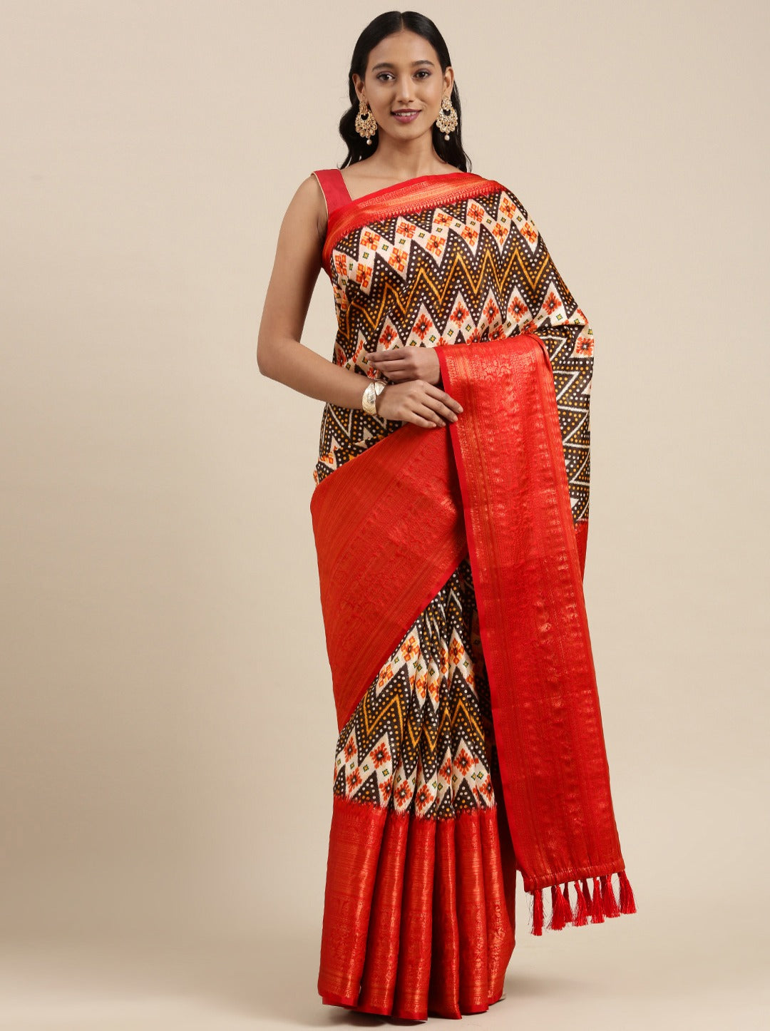 Smart Brown Kalamkari Printed Saree With Adorable Blouse Piece