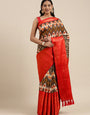 Smart Brown Kalamkari Printed Saree With Adorable Blouse Piece