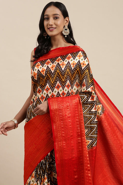 Load image into Gallery viewer, Smart Brown Kalamkari Printed Saree With Adorable Blouse Piece
