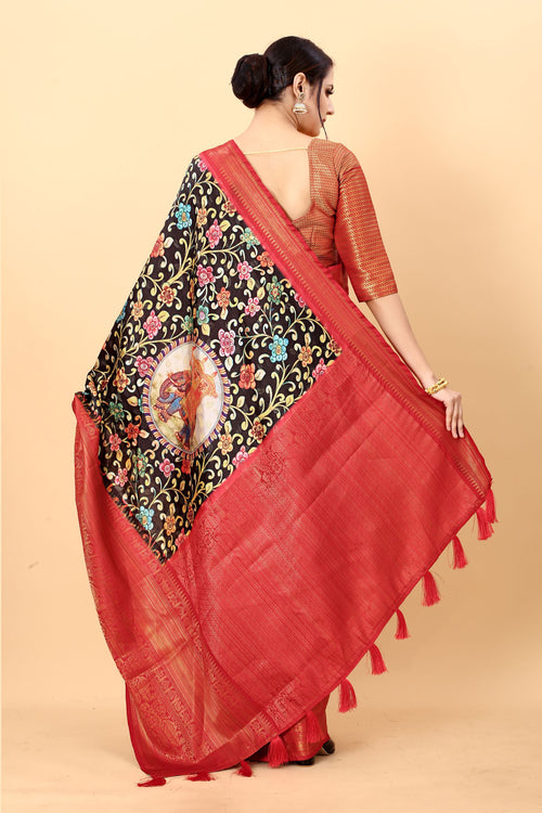 Load image into Gallery viewer, Proficient Black Kalamkari Printed Saree With Symmetrical Blouse Piece
