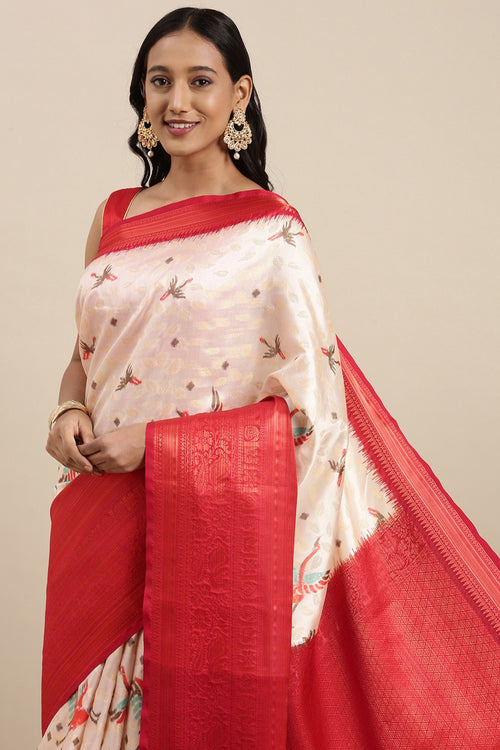 Load image into Gallery viewer, Captivating Off White Kalamkari Printed Saree With Blissful Blouse Piece
