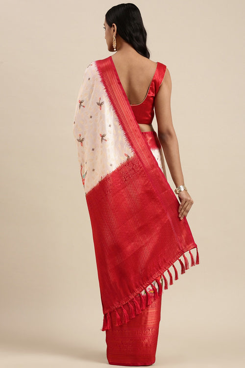 Load image into Gallery viewer, Captivating Off White Kalamkari Printed Saree With Blissful Blouse Piece
