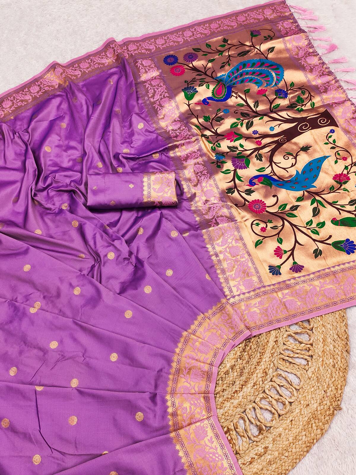 Propinquity Lavender Paithani Silk Saree With Embellished Blouse Piece