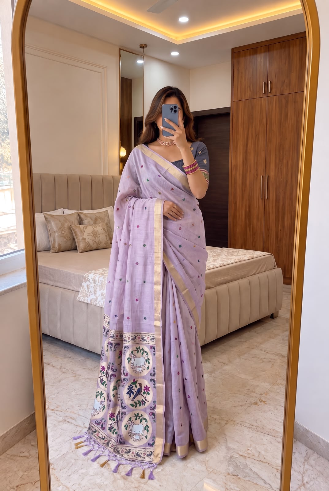 Mesmeric Lavender Pure Munga Cotton Silk Saree With Phenomenal Blouse Piece