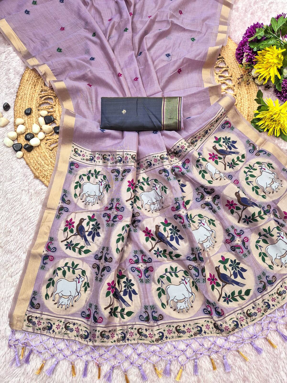 Mesmeric Lavender Pure Munga Cotton Silk Saree With Phenomenal Blouse Piece