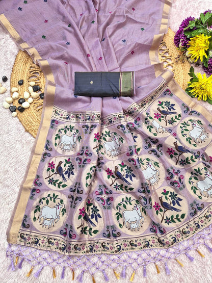 Mesmeric Lavender Pure Munga Cotton Silk Saree With Phenomenal Blouse Piece