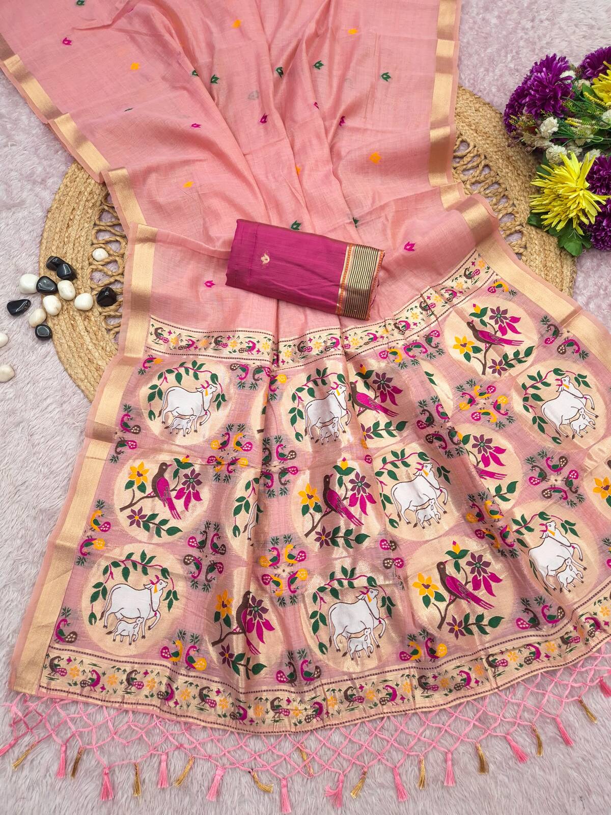 Demesne Pink Pure Munga Cotton Silk Saree With Felicitous Blouse Piece
