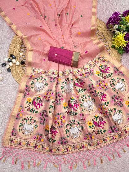 Demesne Pink Pure Munga Cotton Silk Saree With Felicitous Blouse Piece